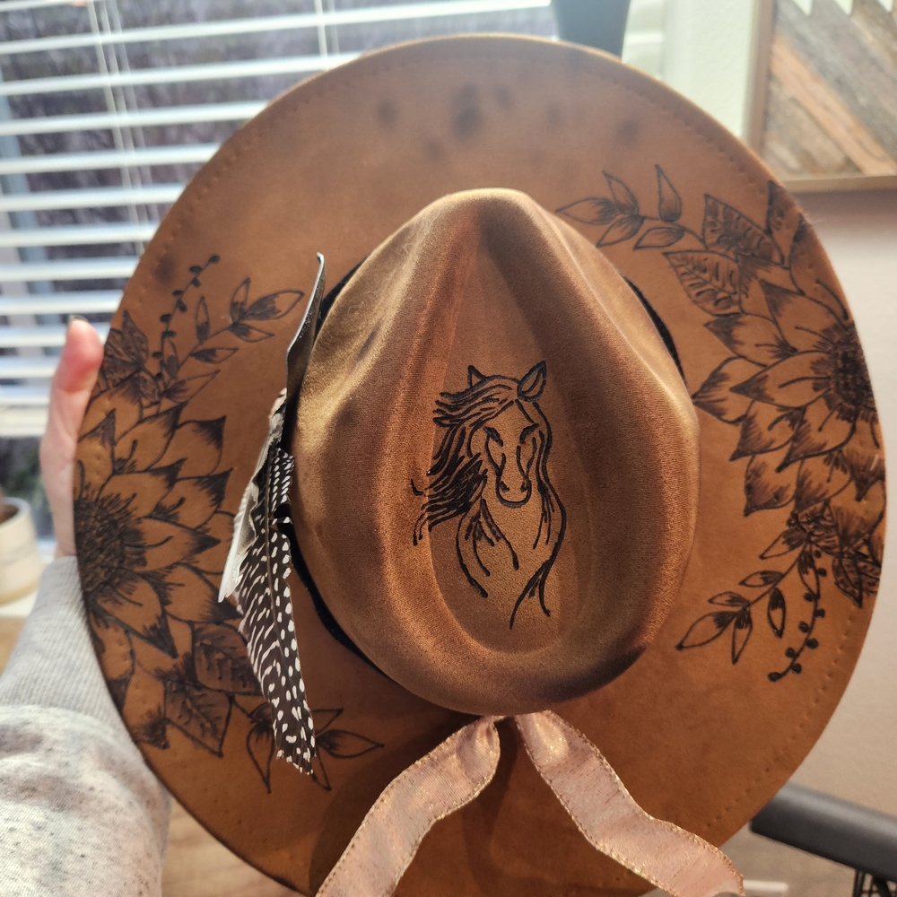 Brown Western Hat with Horse Design And Pink And Black Band